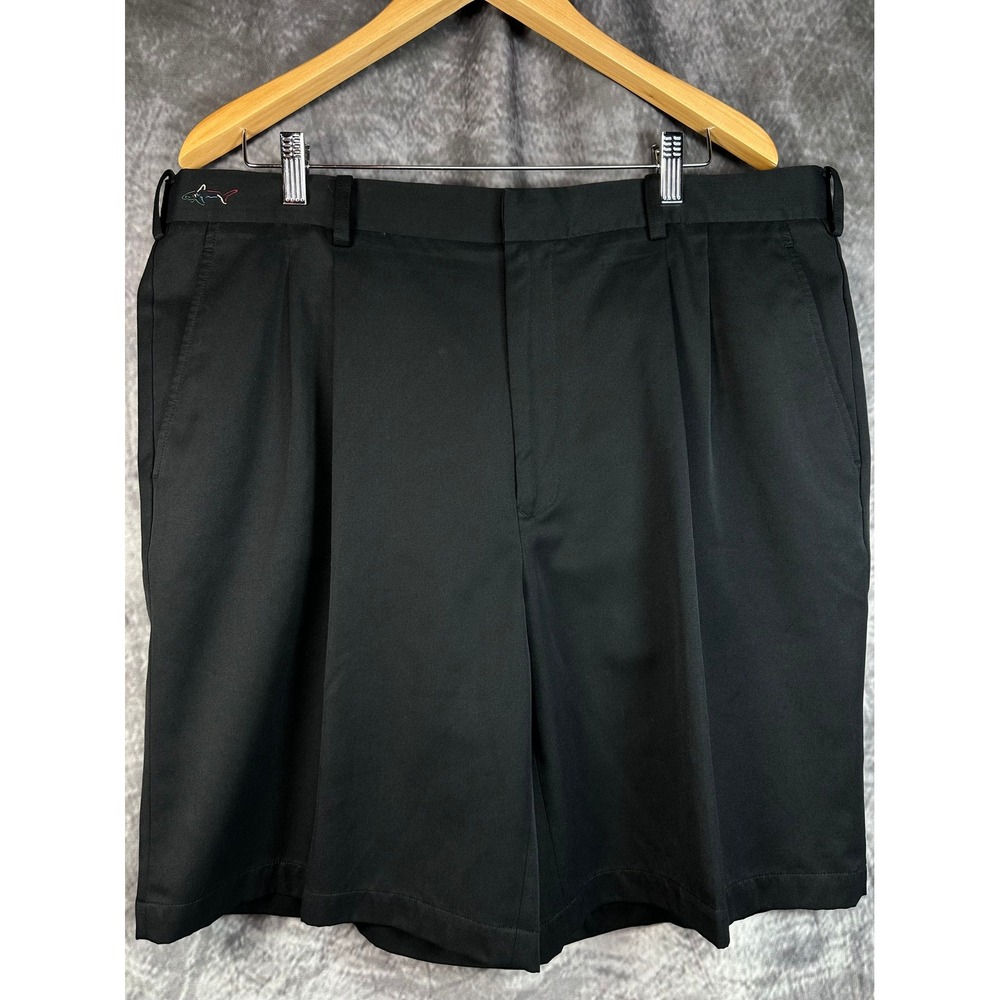 Greg Norman Pleated Golf Shorts Mens 40 Black Microfiber Shark Logo Performance